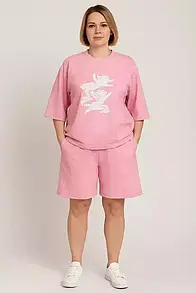Костюм жіночий з шортами рожевий з накатом "Ангелики" MKKS3333-1