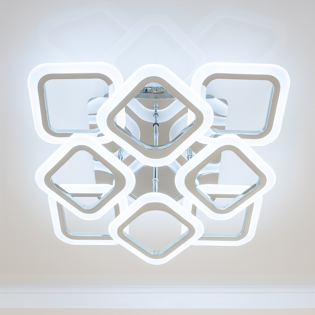 Led люстра з квадратами без підсвітки Diasha 80W до 18 м² колір Хром AS8060/4+4HR, фото 1