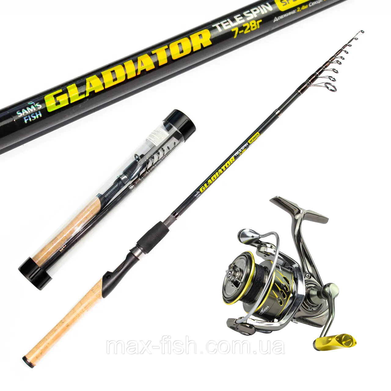 Комплект для рибалки «Gladiator Spin Set» спінінг + котушка телескопічний набір 2,10 м, фото 1