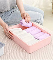 Пластиковий ящик-органайзер з кришкою на 10 осередків для зберігання білизни, шкарпеток, трусів. Рожевий