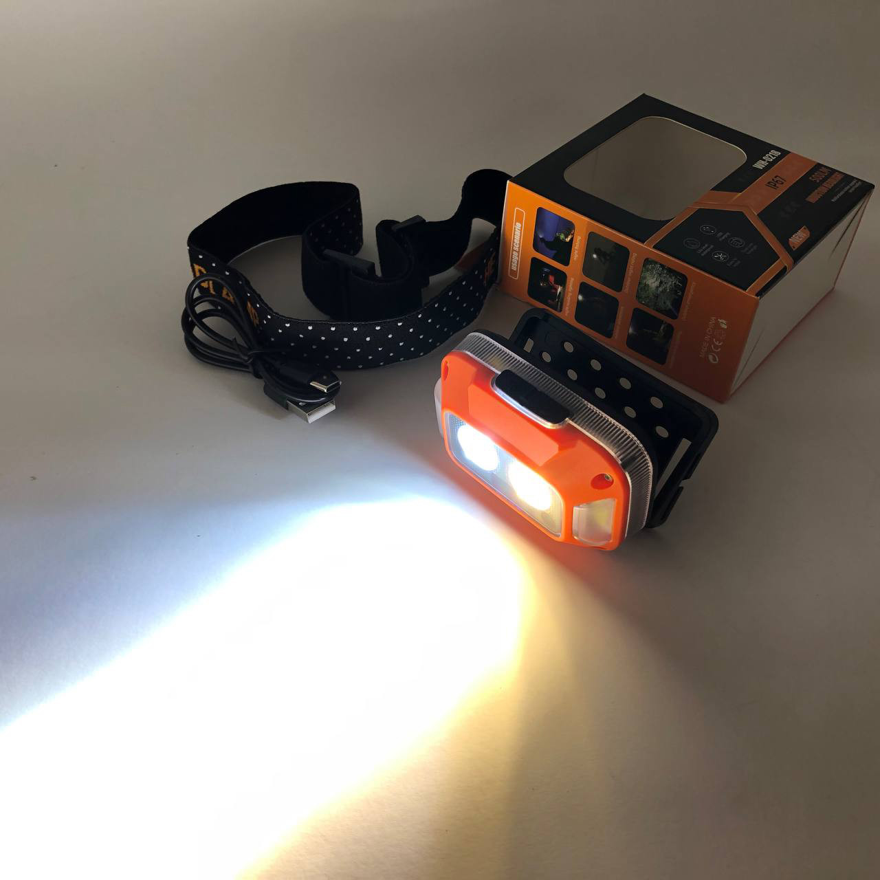 Налобний ліхтар з довготривалою роботою акумулятора WH-0218-XPG(white+yellow)+SMD(red) TN-34, фото 1