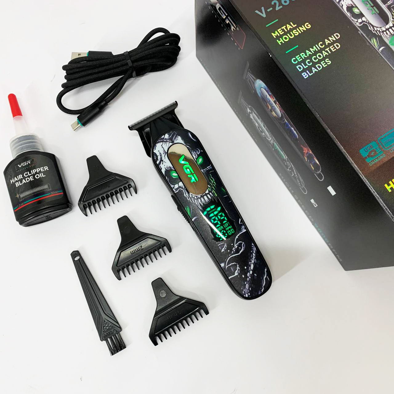 Машинка для стрижки з додатковими насадками VGR, Електрична машинка тример для волосся і бороди WO-55, фото 1