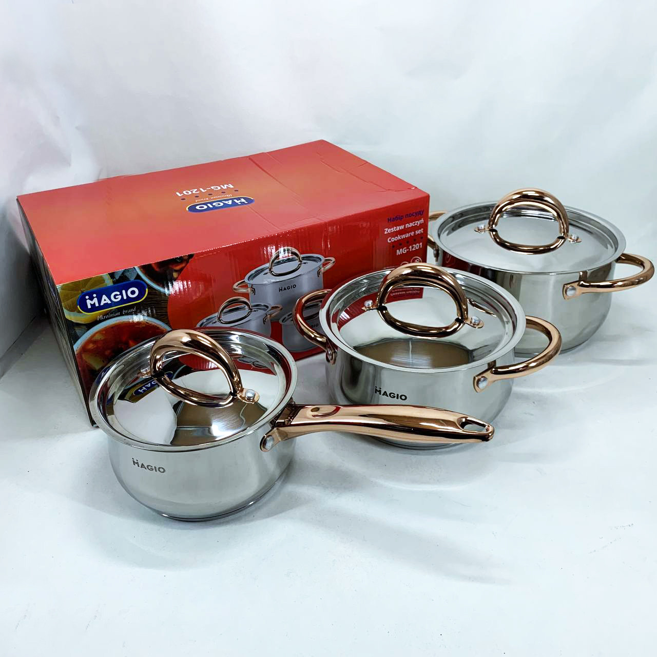 Комплект металевих каструль MAGIO, Набір каструль з антипригарним покриттям Набір зі сталі PF-93, фото 1