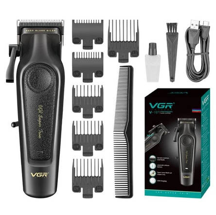 Машинка для стрижки (clipper) VGR V-197, 6 насадок, LED display, Silver, фото 2