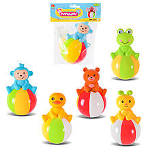 6525/26/27 Дитяча іграшка, неваляйка, тварина, різні види, пакет 5×15×5 см