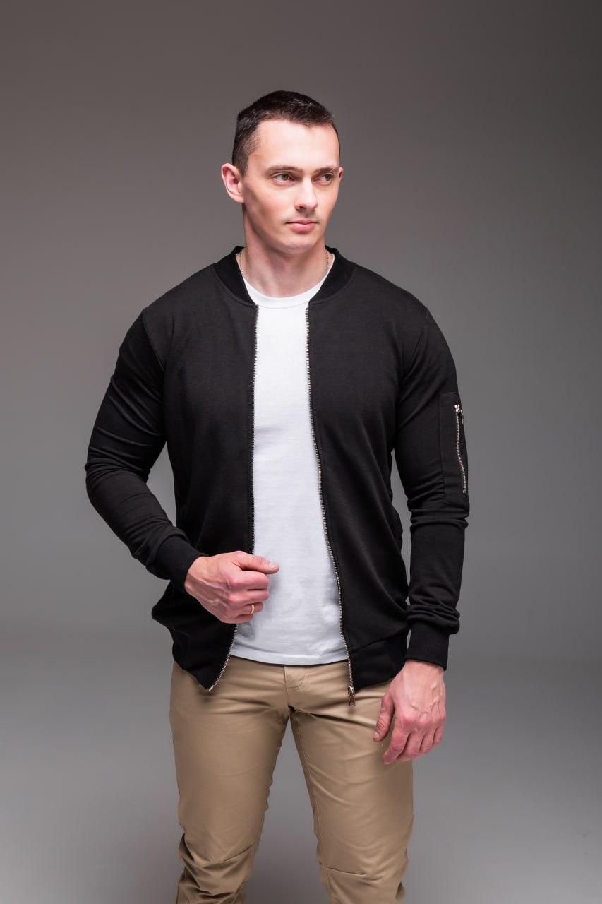 Кофта бомбер чорна чоловіча кишеня на рукаві | Бомбер чоловічий весняний осінній люкс якості, фото 1