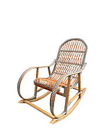 Плетене крісло качалка «Естетика» із лози в доповненні ротангом в кольорі латте