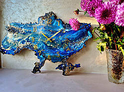 Годинник настінний з епоксидної смоли "Карта України" 60×38