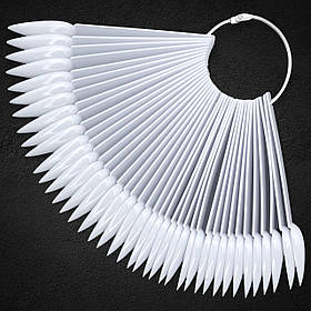 Біла палітра-віяло "Стилет - Мигдаль" (40 тіпс, 11.8 см) для демонстрації різних дизайнів та лаків