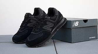 Чоловічі кросівки New balance 574 black чорні Нью Баланс замша текстиль весна осінь демісезон