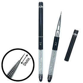 Тонка пензлик (№2, 9мм.) – лайнер для малювання та дизайну на нігтях з ковпачком та камінням.