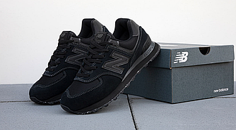 Чоловічі кросівки New balance 574 black чорні Нью Баланс замш сітка весна літо