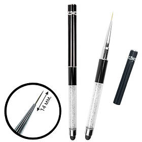 Тонка пензлик (№4, 14мм.) – лайнер для малювання та дизайну на нігтях з ковпачком та камінням.