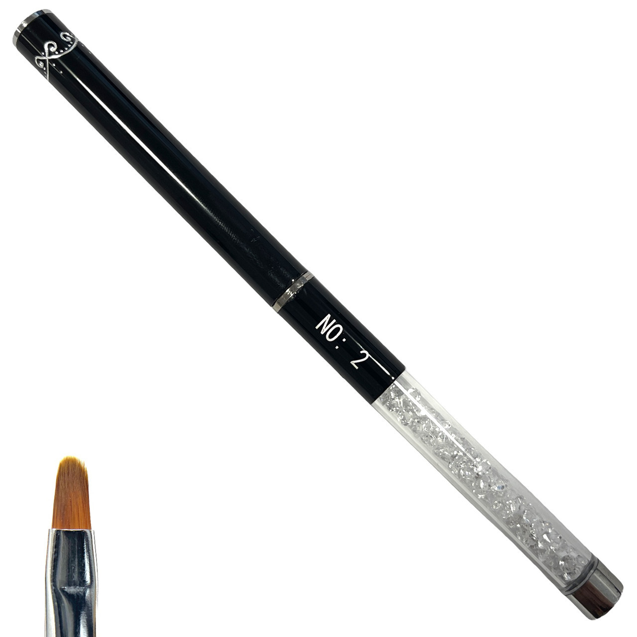 Пензлик овальний (№2) з ковпачком та камінням для розподілу гелю при нарощуванні, фото 1