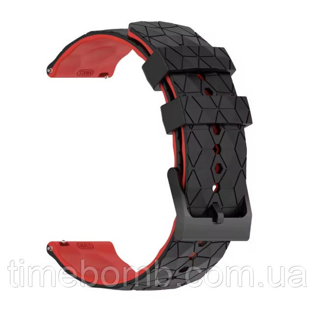 Силіконовий ремінець для годинника 22 мм чорно-червоний з тисненням