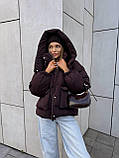 Жіночий зимовий об'ємний пуховик з капюшоном, фото 4