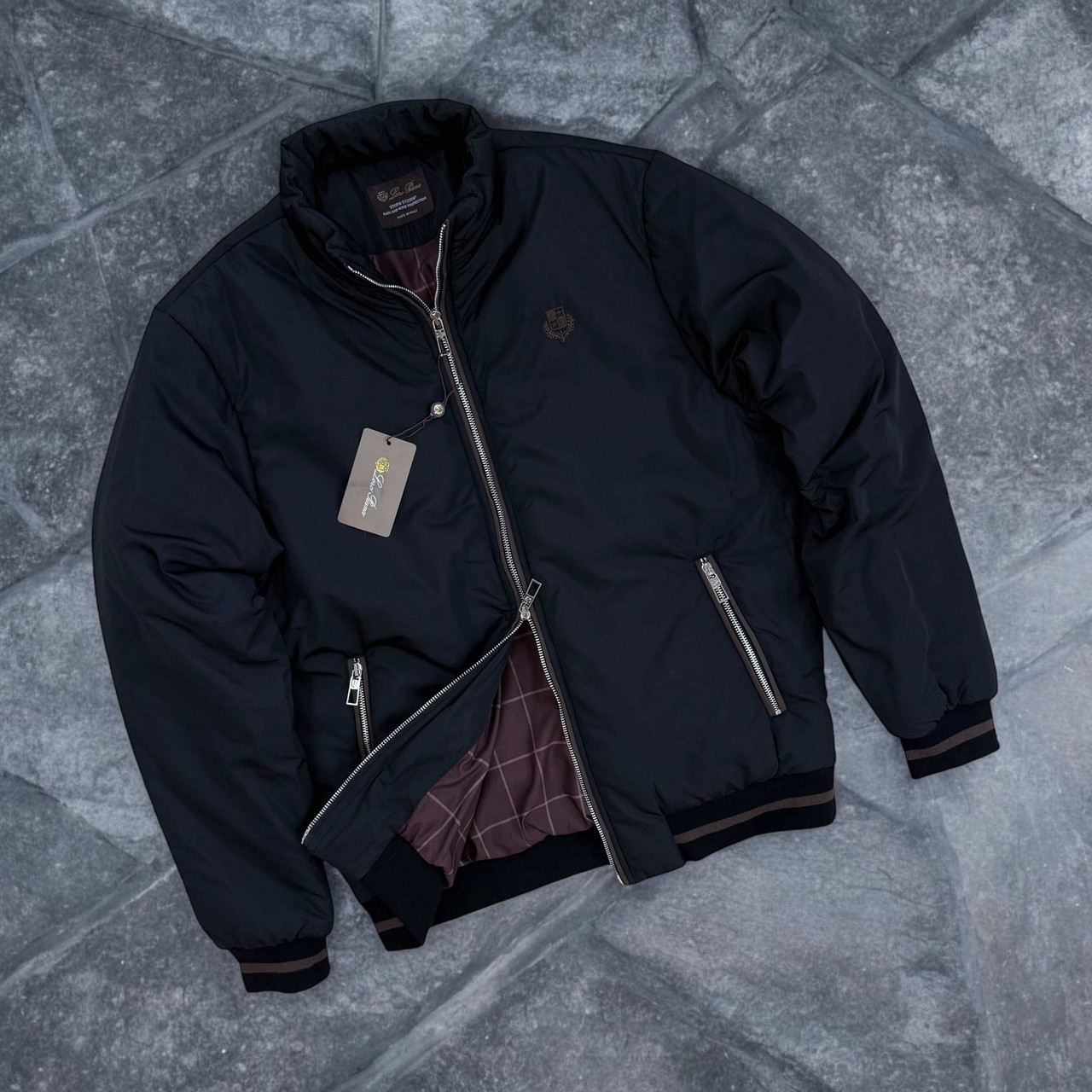 Чоловіча демісезонна куртка Loro Piana чорна, куртка бомбер осінна брендова куртка Лоро Піана