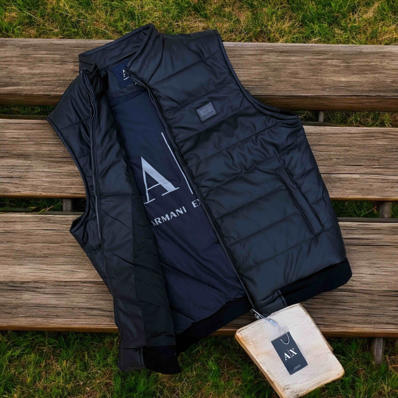 Чоловічий жилет Armani чорна тепла брендова жилетка Армані якість