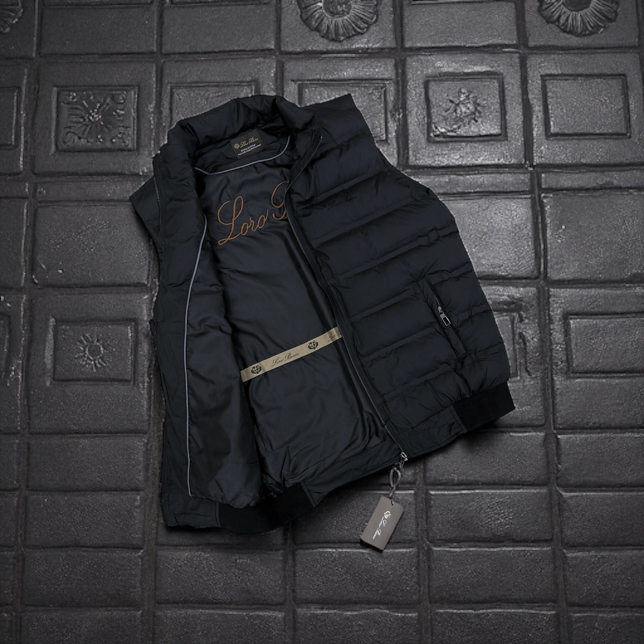 Чоловіча жилетка Loro Piana чорна тепла брендова жилетка люкс якість