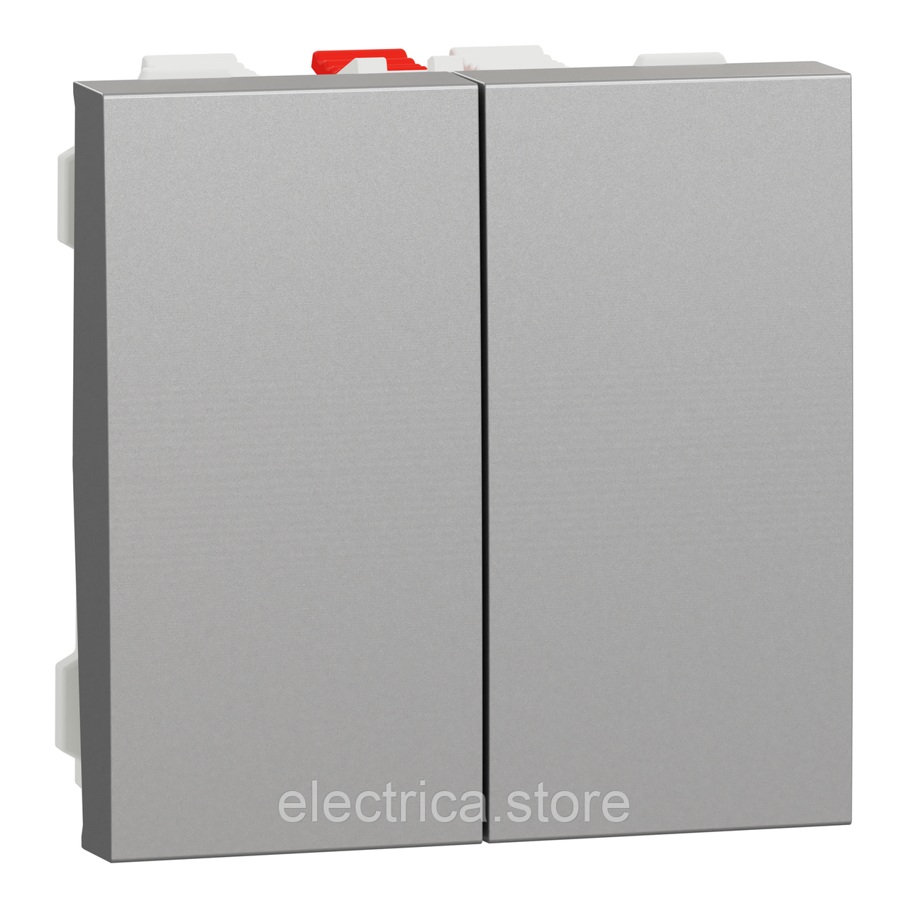 Вимикач 2-клавішний прохідний 2 модулі Unica New алюміній NU321330, фото 1