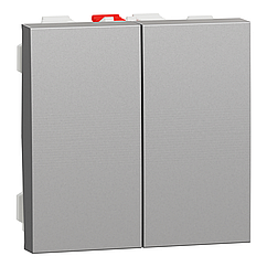 Вимикач 2-клавішний прохідний 2 модулі Unica New алюміній NU321330