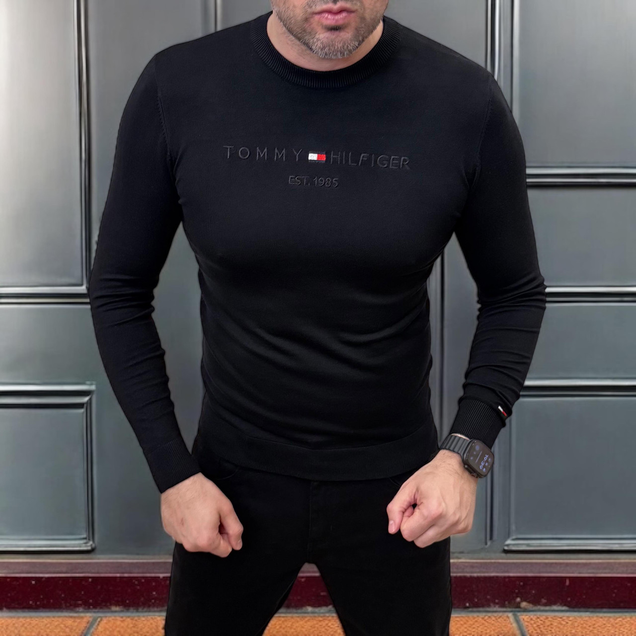 Чоловічий джемпер Tommy Hilfiger тонкий брендовий светр Томмі чорний