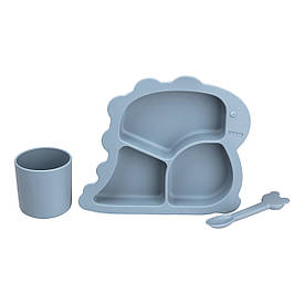 Дитячий набір силіконового посуду чашка/тарілка з трьома секціями/ложка Синій HP34545BL