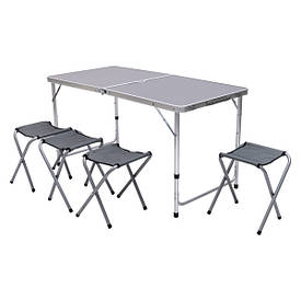 Розкладний стіл + 4 стільці кемпінговий набір для пікніка, риболовлі, відпочинку, туризму Сірий JY-12060G