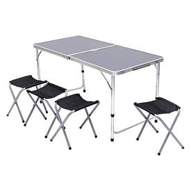 Розкладний стіл + 4 стільці кемпінговий набір для пікніка, риболовлі, відпочинку, туризму Чорний JY-12060B