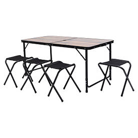 Розкладний стіл + 4 стільці кемпінговий набір для пікніка, риболовлі, відпочинку, туризму Коричневий JY-12060BR