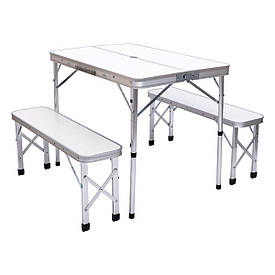 Комплект туристичний стіл + 2 лавки складні меблі Білий Lugi JY-9060W