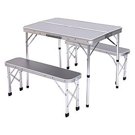 Комплект туристичний стіл + 2 лавки складні меблі Сірий Lugi JY-9060G