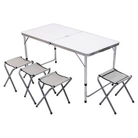 Набір складних меблів для кемпінгу стіл + 4 стільці набір меблів для пікніка туристичний Білий JY-12060W