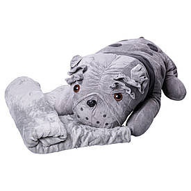 М'яка іграшка-подушка з пледом всередині Собака обіймашка 65 (см) Сірий Colorful Home 9527-40G