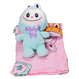 Дитяча м'яка іграшка Лабубу з пледом 54 см плюшева М'ятна ТМ COLORFUL HOME LAB3M