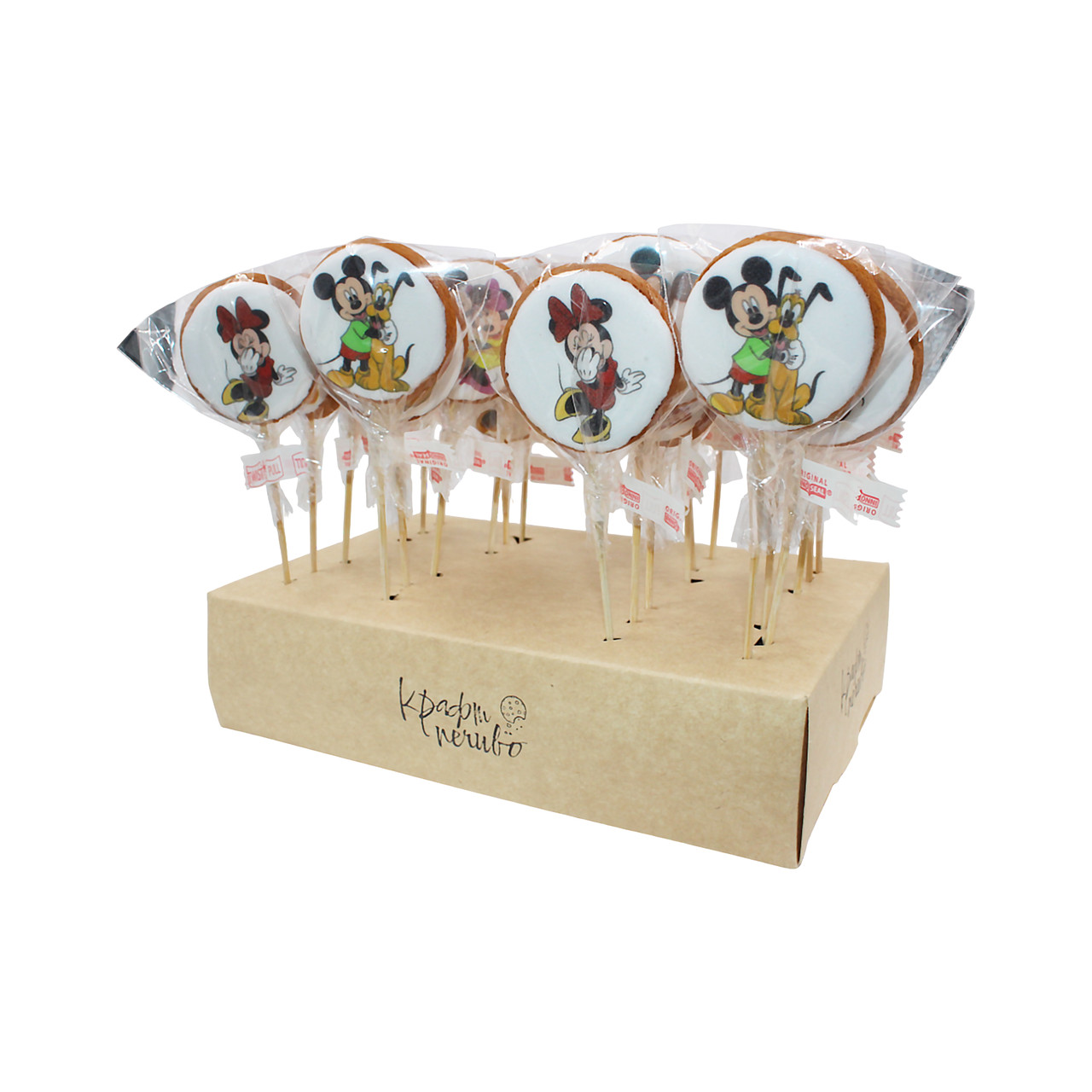 Набір медово-імбирних пряників з харчовим друком на паличці "Крафт Печиво", серія "Мікі Маус", 17 г/шт, 24 шт/уп, фото 1