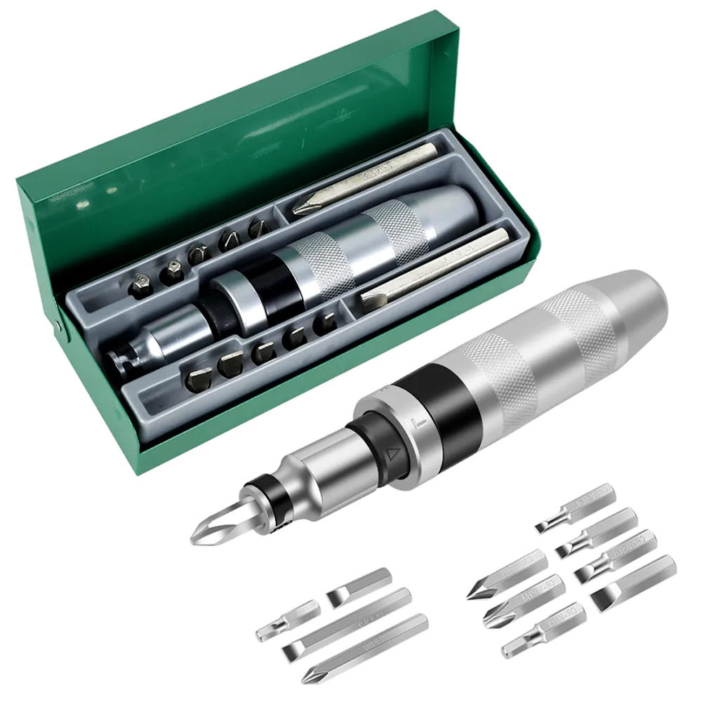 Викрутка ударно-поворотна Impact Screwdriver Set із 12 бітами міцний інструмент у кейсі для роботи, фото 1