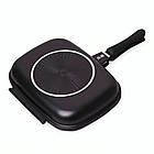 Подвійна гриль сковорода 32 см універсальний кухонний посуд з антипригарним покриттям та ручками, фото 5