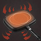 Подвійна гриль сковорода 32 см універсальний кухонний посуд з антипригарним покриттям та ручками, фото 8