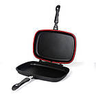 Подвійна гриль сковорода 32 см універсальний кухонний посуд з антипригарним покриттям та ручками, фото 9