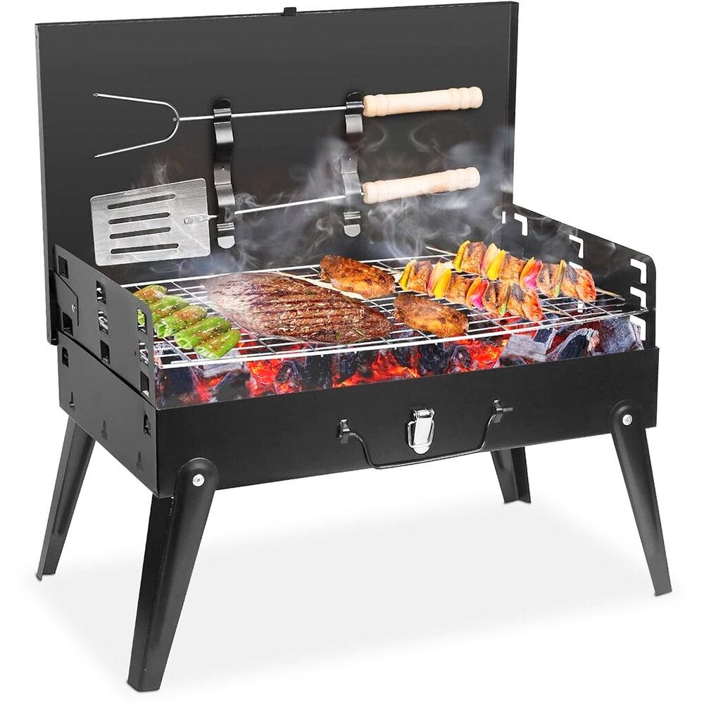 Складаний мангал CA-07 для барбекю з гратами в комплекті лопатка та вилка зручний для пікніка, фото 1