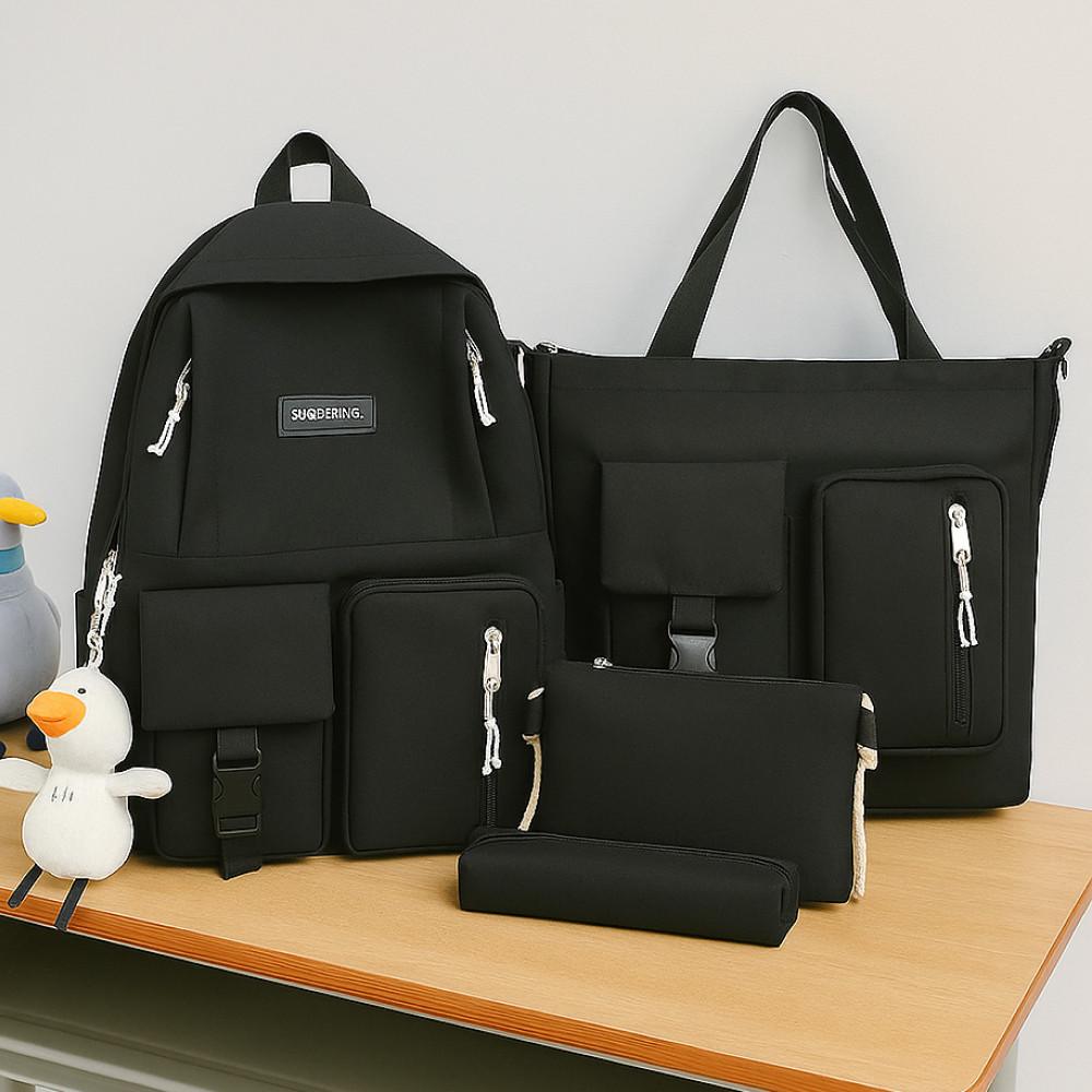 Шкільний набір 4в1 42x30x12 см чорний рюкзак, сумка, клатч та пенал практичний комплект для учнів, фото 1