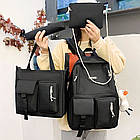 Шкільний набір 4в1 42x30x12 см чорний рюкзак, сумка, клатч та пенал практичний комплект для учнів, фото 9