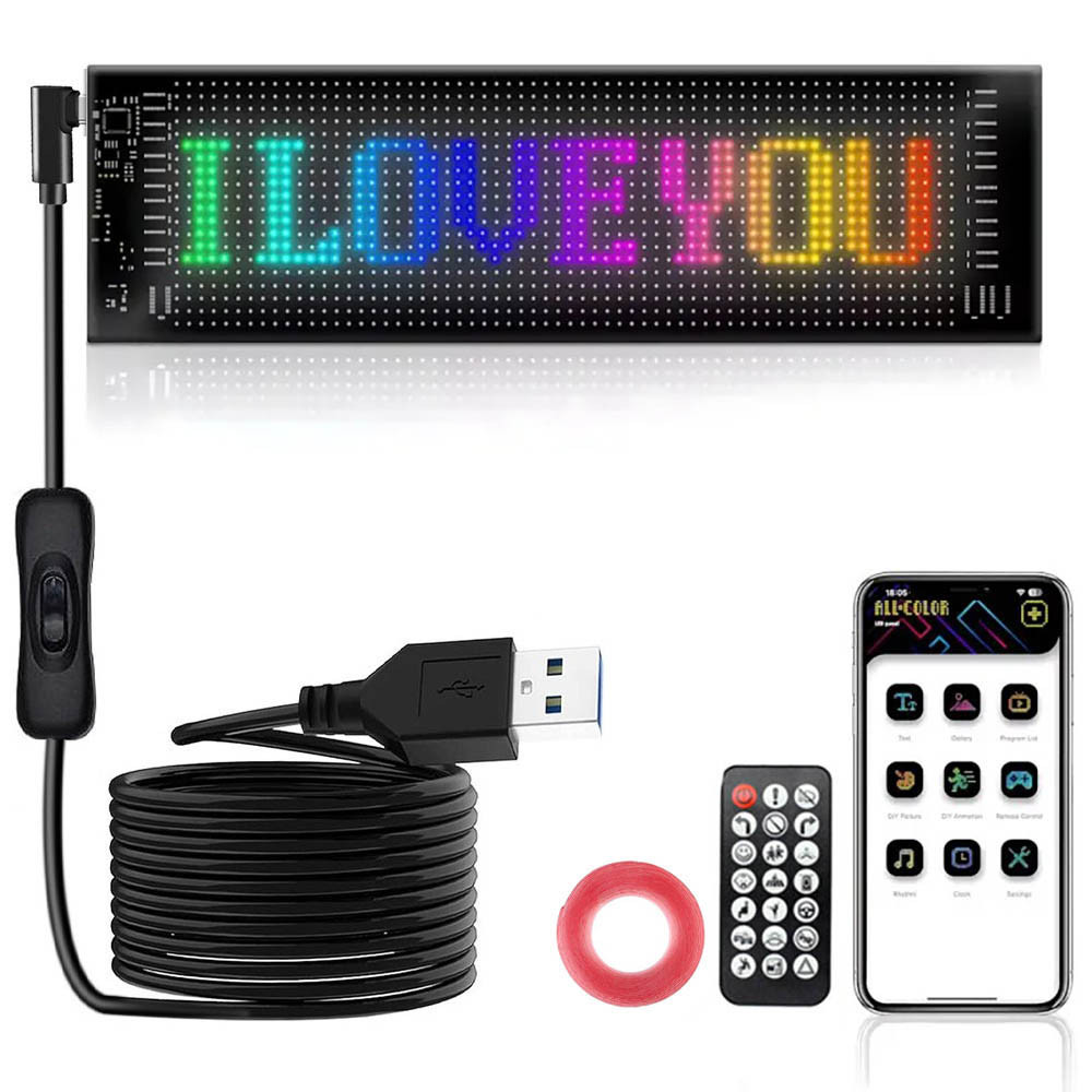 Гнучкий LED екран 34.8х10.2см з Bluetooth керуванням та пультом для відображення тексту та анімації, фото 1