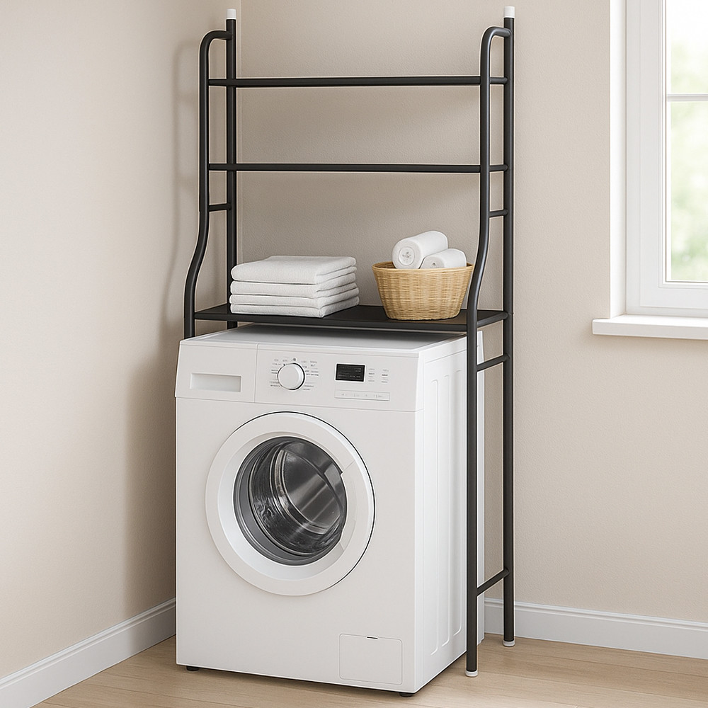 Полиця стелаж LAUNDRY RACK TW-106 чорний до 20 кг над пральною машинкою зручне зберігання у ванній кімнаті, фото 1