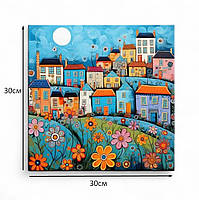 Дитяча картина Яскравий настінний декор в дитячу кімнату Милі намальовані будиночки Друк на полотні 30х30см, фото 2