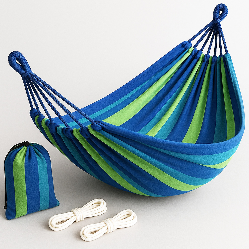 Підвісний туристичний гамак 200х150 см з чохлом синьо-зелений для відпочинку на природі та подорожей, фото 1