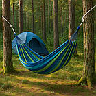 Підвісний туристичний гамак 200х150 см з чохлом синьо-зелений для відпочинку на природі та подорожей, фото 5