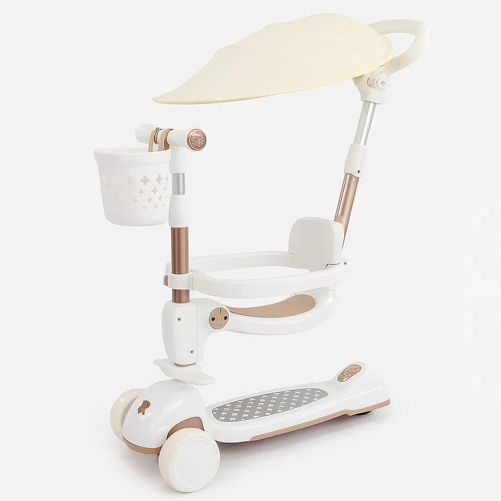 Дитячий самокат-трансформер 5в1 до 90 кг білий з сидінням та ручкою для катання малюків, фото 1