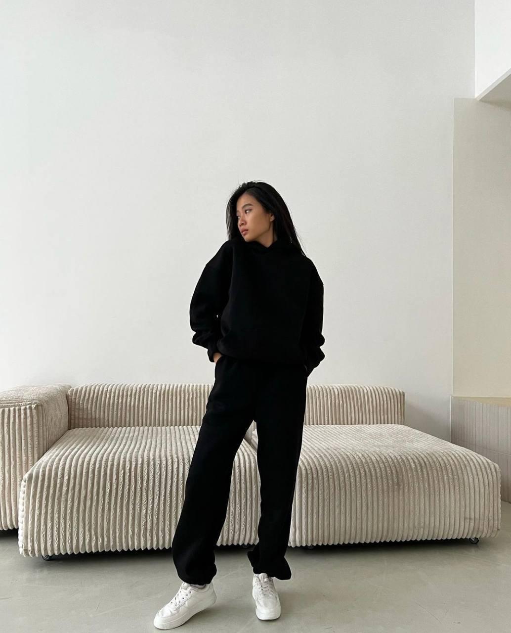 Жіночий базовий теплий осінній прогулянковий костюм двійка Найк кофта худий з капюшоном штани тринить на флісі, фото 1